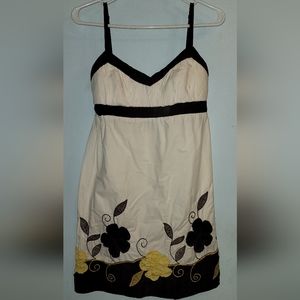 Dress embroidered floral brown yellow applique adjustable straps padded top
